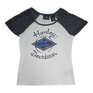 Harley Davidson Women's Medium Shirt Y2k Bikercore Motorcycle Mesh Sleeve